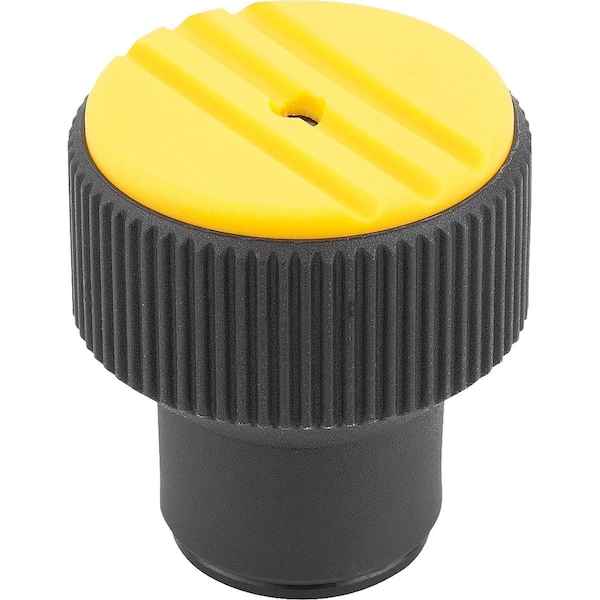 Torque Knurled Knob Size:3 D=M08, Thermoplastic Black Ral7021, Comp:Steel, Cap:Yellow Ral1021